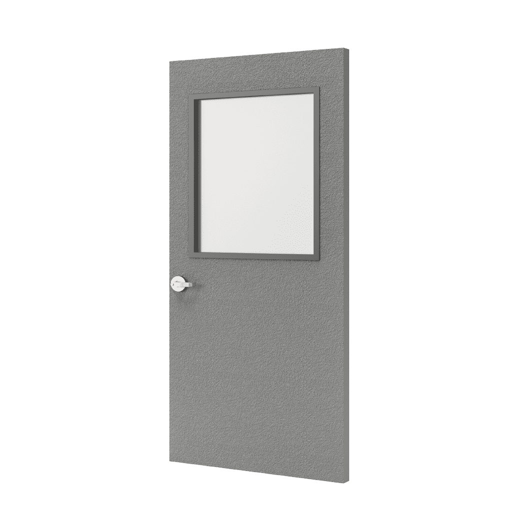 A dark grey door render with a half lite window kit and handle.