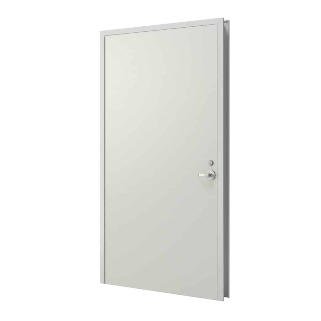 Render image of the HMR-FRP door shown with frame in a white circle
