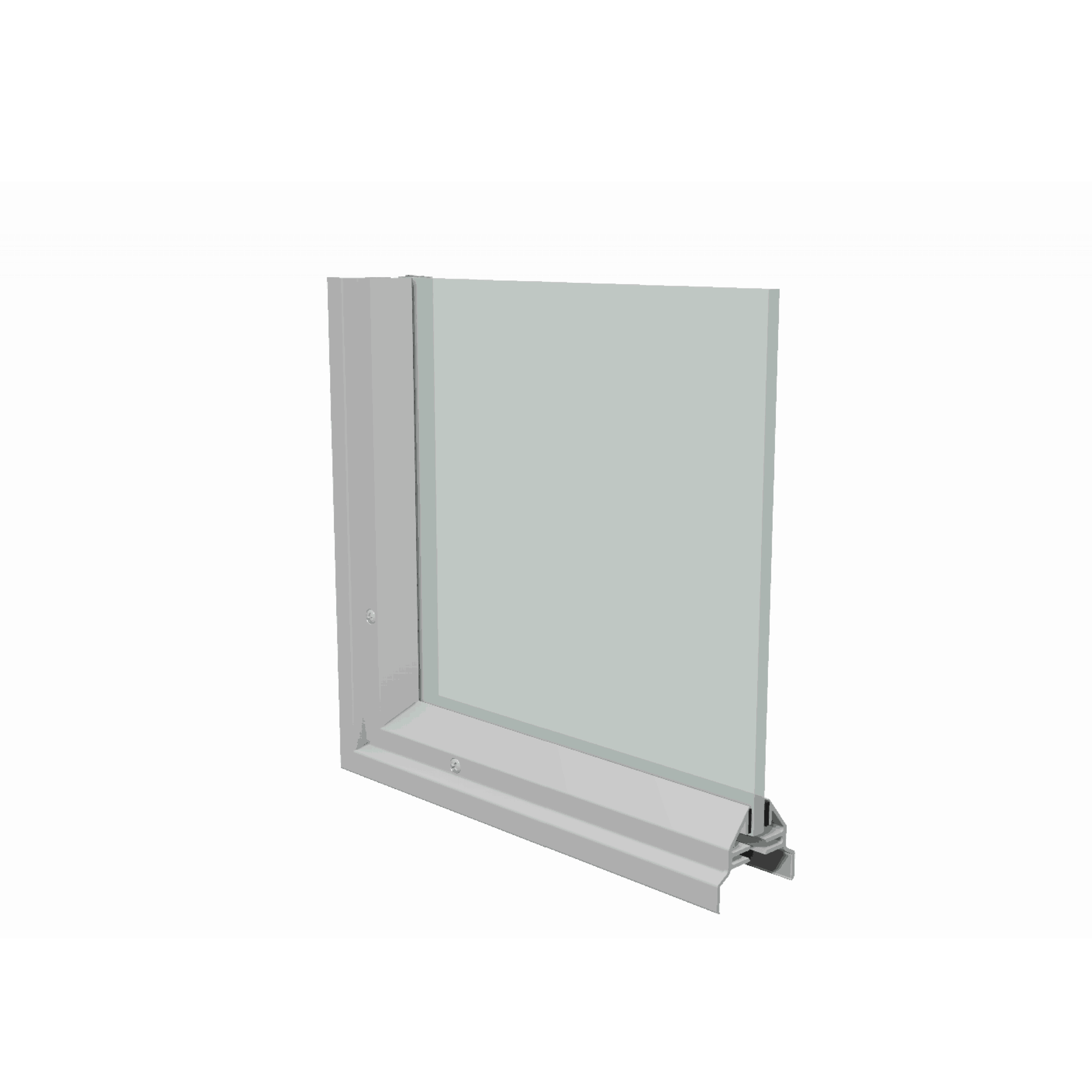 A sliding glass door with a frame on a white background.