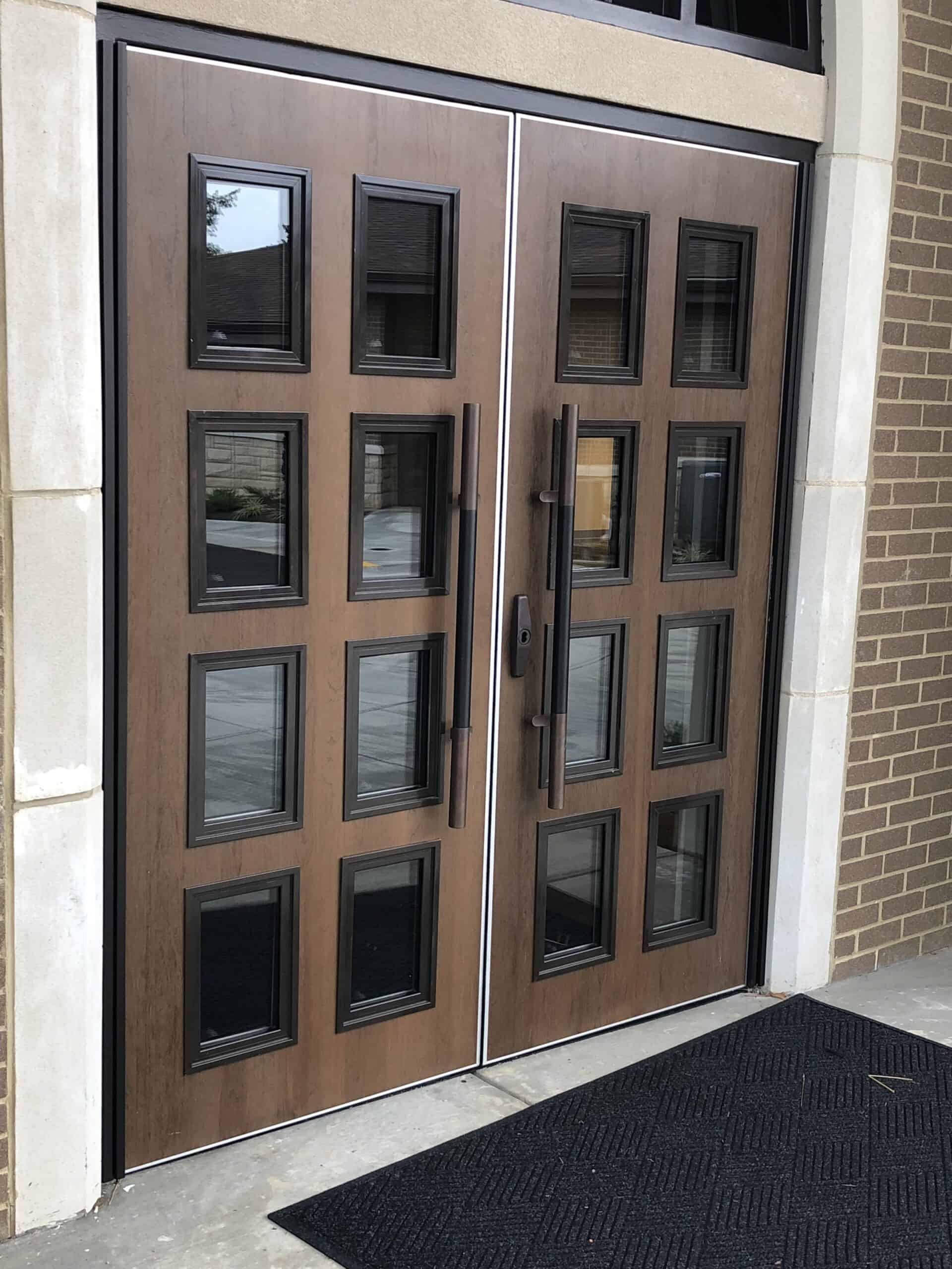 Exterior double doors with eight vision lite panels. 