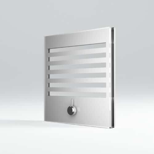 A stainless steel privacy panel with a privacy option.