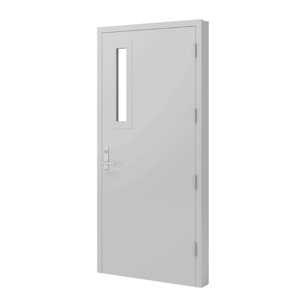 A lite grey door render with a half narrow lite kit and handle.