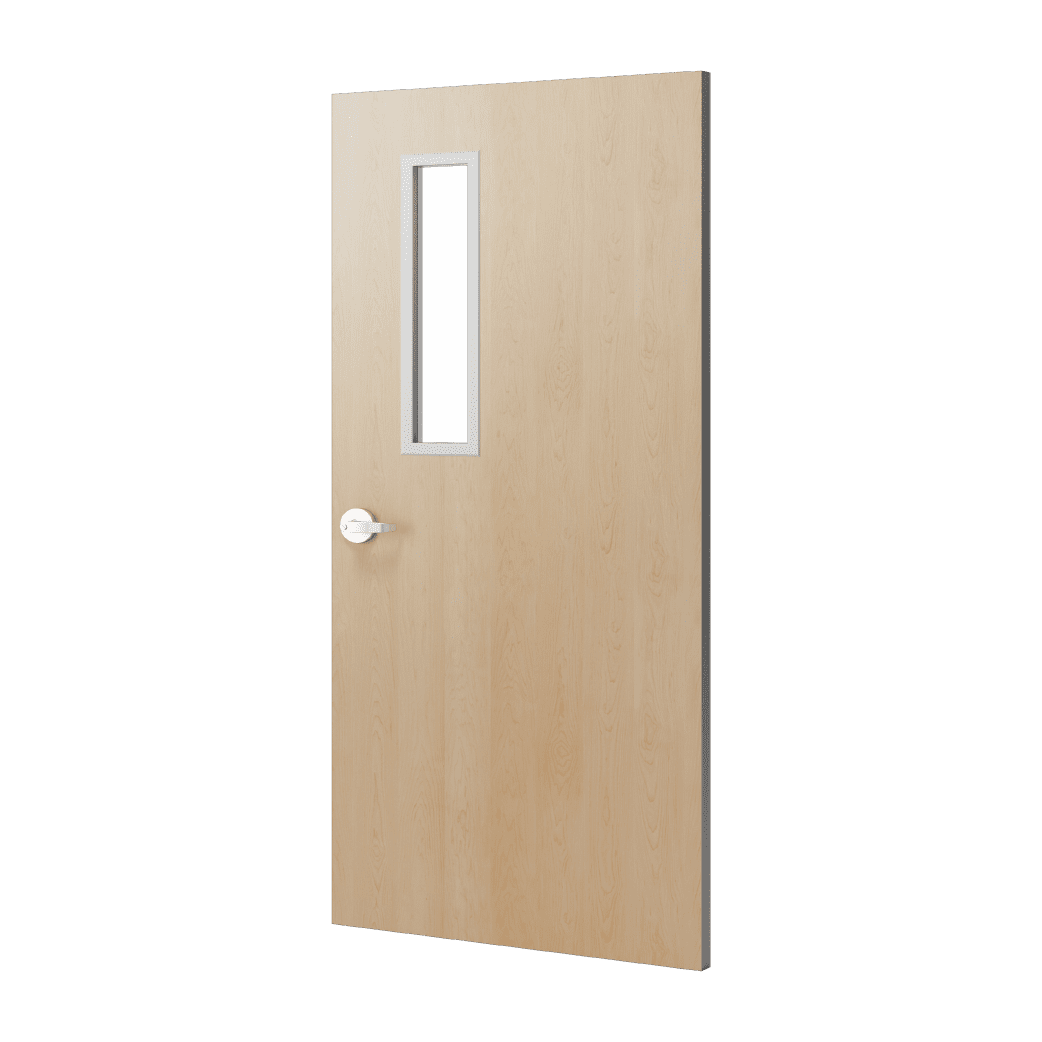 A render showing a light maple wood grain and a narrow lite kit off to the left side of the door.