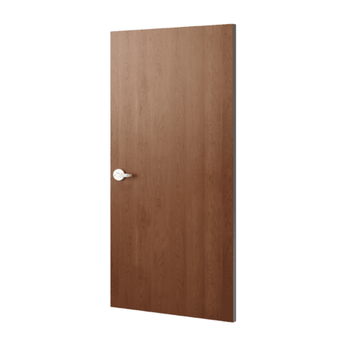 A render of a rustic wood grain door in an oak finish.