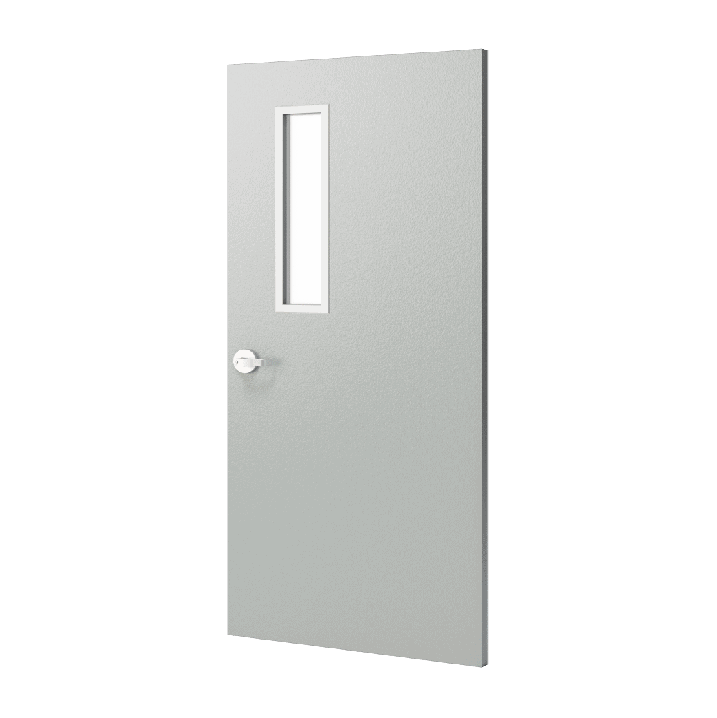 A gray door on a white background.