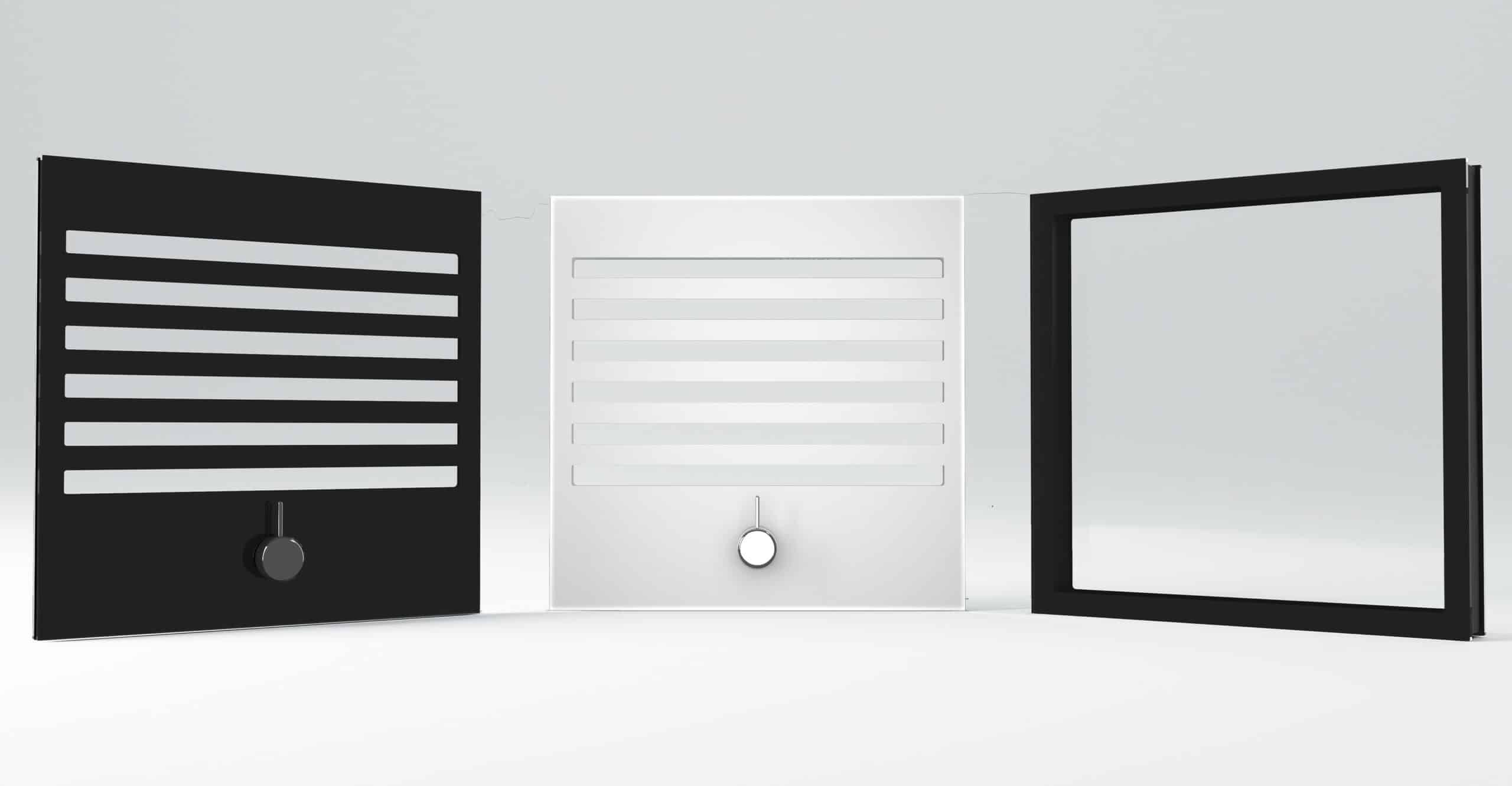 Three vision panels, from left to right: black, light grey and without a privacy screen.