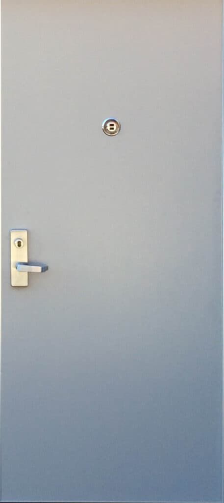 Pristine, light grey HMR-FRP Door with handle. 