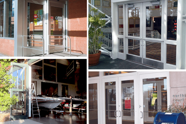 A collage of glass doors displaying various stile and rail designs.