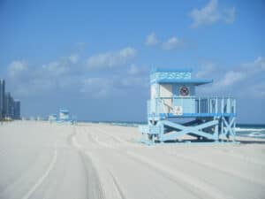 A lifeguard tower at the beach.