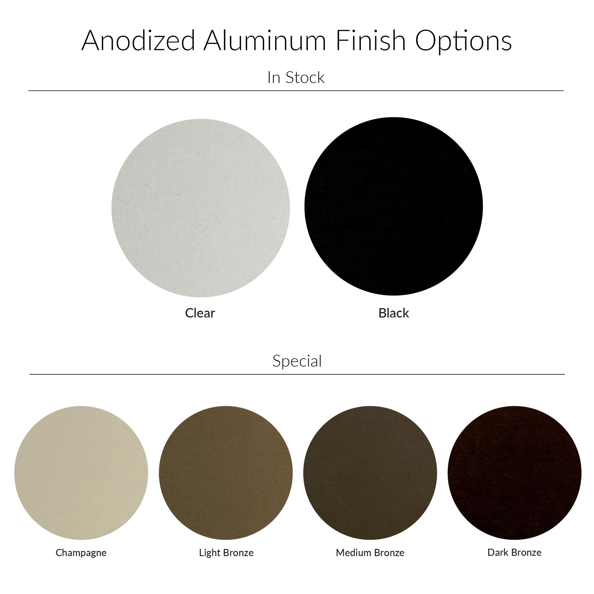 Anodized aluminum finish options.