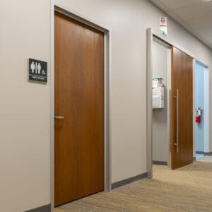 A hallway in a hospital.