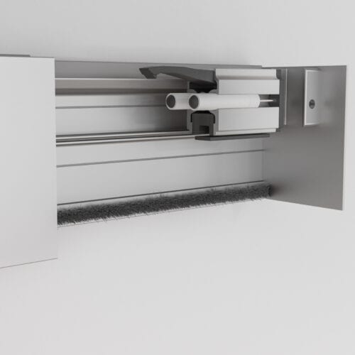 3d model of a metal shelf with a nozzle attached to it.