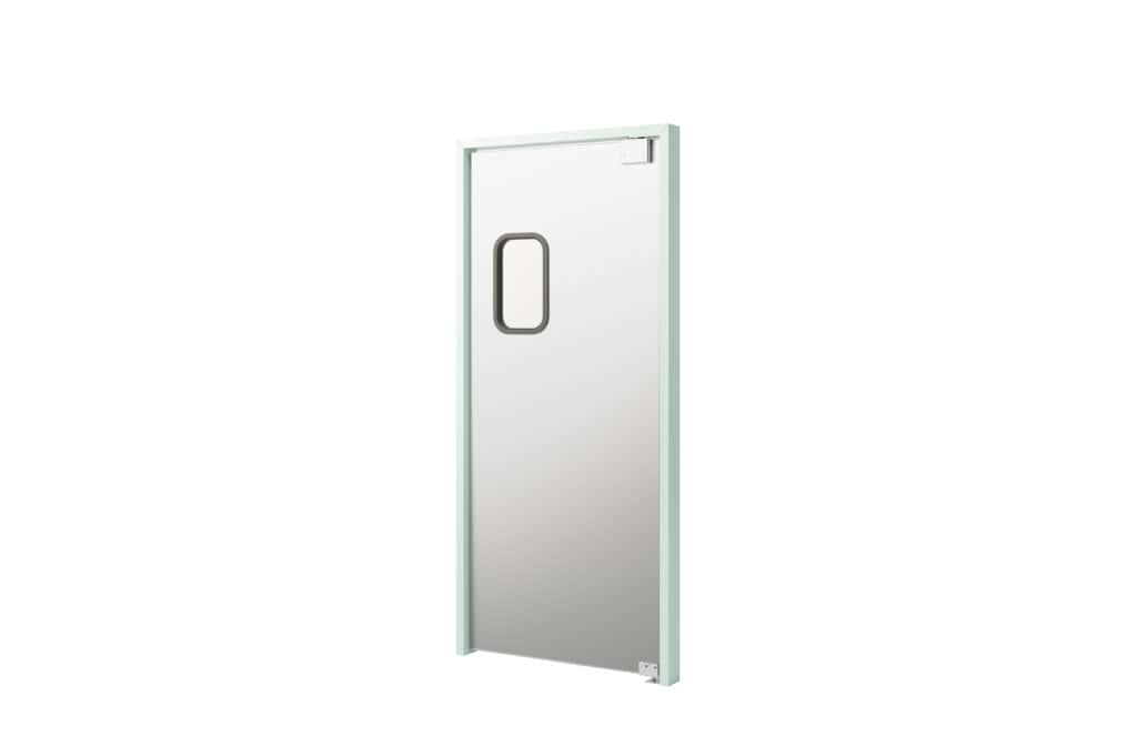 A glass shower door with a handle on it, ideal for restaurant interiors.